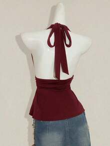 Top de tirantes sin espalda negro tipo babydoll para mujer, diseño de Halloween - Burdeos - Ver 2