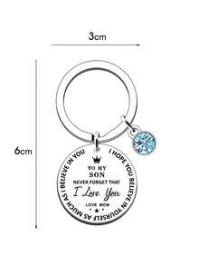 1 pieza Llavero de acero inoxidable con etiqueta redonda de 28MM "Para mi hija/hijo" con cristales rosas y azules - Multicolor - Ver 8