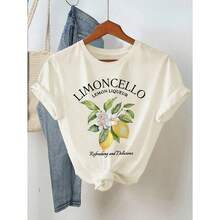 (Solo la camiseta, no el conjunto) Conjunto de verano para mujer, camiseta con estampado de limones, top elegante de manga corta. - Blanco - Ver 4