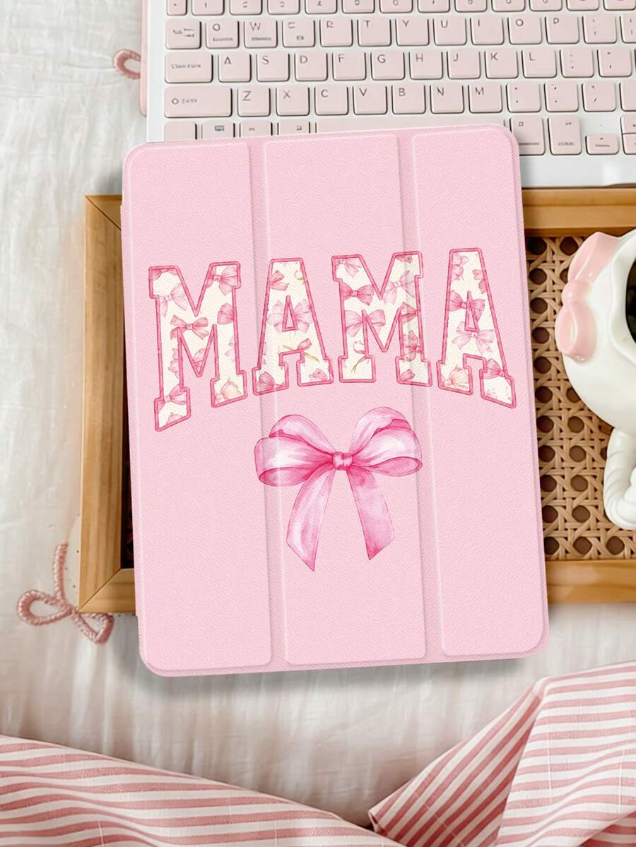 1个MAMA字母蝴蝶结设计平板电脑保护套，兼容iPad 10.2英寸（2021/2020款，第十/九/八代，A16芯片）、11英寸（第十一代，2025款）、Galaxy Tab A8 10.5英寸（2022款），带笔槽，支持自动休眠/唤醒 - 彩色 - 查看 1