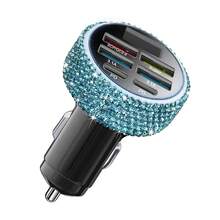1个闪亮水钻车载充电器，快速充电，USB/AC车载手机充电器，心形LED显示屏水钻车载充电器适配器，快速充电，支持手机、行车记录仪、GPS等设备，手工制作，是节日/生日送给男士和女士的理想礼物 - 彩色 - 查看 35
