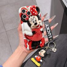 Disney Mickey Mouse Clubhouse Phone Case : 3D Fluffy Pattern Border Protector Phone Soft Phone Case With A Free Cute Mickey Bracelet Chain Lanyard, Mickey, Minnie, Goofy, Donald Duck, Daisy Duck, Pluto, For Apple 17 Promax 17 Pro 16 15 14 13 12 11 Pro Max XS Max X XR Soft Cover Summer Phone Case - trắng - Xem 1