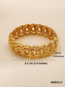 1pc Vintage Ornate Copper-Gilded Woven Bracelet, Hollow Wide Version Bracelet, Openable Bangle From Dubai, Suitable For Women's Weddings/Party Wye-Catching Jewelry, Unique And Grand Wristband - Yellow Gold - View 7