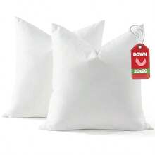 Juego de 2 rellenos de almohada de plumas de plumón de 20 x 20 pulgadas, 100% algodón orgánico para sofá, almohadas lumbares grandes en la cama, almohadas decorativas de karate - Blanco - Ver 2