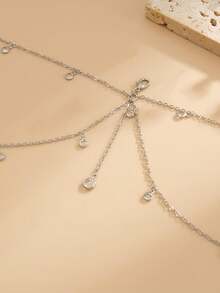 1pc Sexy Rhinestone Tassel Chain Bikini Body Chain Chest Chain Hanging Chain Jewelry Accessory For Women Daily Party Beach Vacation - Silver - View 3