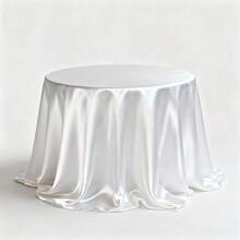 1pc White Round Satin Tablecloth, Elegant Wedding Tablecloth, Ruffled Edge Design, Diameter 145/180/200/228cm, Suitable For Wedding And Formal Dining Tables, Easy Care Polyester Material - White - View 10