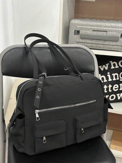 1 Piece Unisex Multi-Pocket Tote Bag Water Resistant Nylon For School, Work & Travel