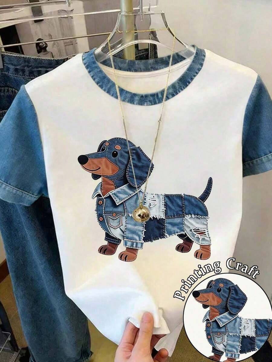 Camiseta de mujer de manga corta y cuello redondo con estampado de leopardo - Multicolor 4 - Ver 1