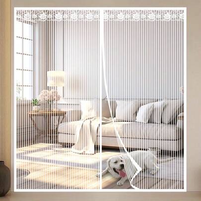 Summer Black Striped Breathable Anti-Mosquito Magnetic Self-Closing Door Curtain, Suitable For Home, Bedroom, Balcony, Bathroom, Kitchen, Various Sizes Available