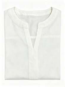 Women's Elegant V-Neck 3/4 Lantern Sleeve Blouse, Solid Color Four-Way Stretch Non-Sheer Business Commute Shirt, Versatile For Various Occasions In Summer White - White - View 7