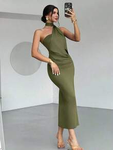 Vestido suelto con mangas acampanadas asimétricas de color marrón moca para mujer, vestido largo de moda, ropa de primavera/verano, adecuado para ir al trabajo, elegante, sexy, vacaciones, playa, estilo bohemio, Hawái, festivales de música, fiestas, atuendo de trabajo - verde militar 2 - Ver 7