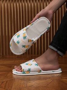 Anti-Slip Linen House Slippers With Fruit Print Comfortable Breathable Home Shoes - Yellow - View 3
