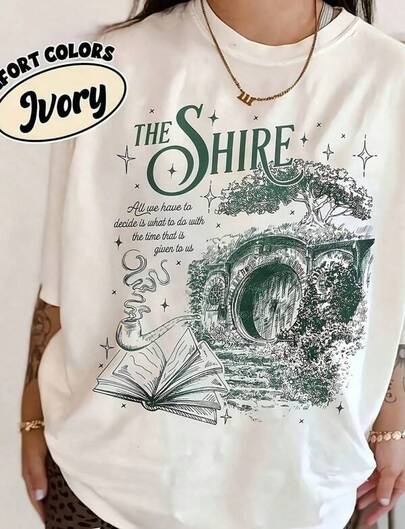 T Shirt Print ,Graphic-Cotton Tees Size Plus,The Shire LOTR Comfort Uni For Fan Sy Book Lover Funnnd Breakfast Bookish Funnwea Streetwear0G High-Density Pure Cotton T-Shirt - Ft And Gentle, I For Daily Wear, Gym Sessions, Vacation, 220G Heavyweight 100% Cotton T-Shirt.With Butterfly Print Pattern, Suitable For Girls And Wo's Short Sved Round Neck Inspirational Shirt, Cute Aesthetic Y2K Style Summer Top, Suitable For Outdoor, Family, Work Or Street Wear Casual Loose Daily T-Shirt ,Y2K,Oversized Shirt
