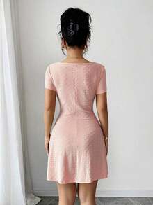 vestido corto de verano para mujer, ajustado y sexy, con nudo en la cintura, de jacquard de punto en color crema-amarillo - Rosa - Ver 3