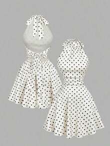 MOD Vestido mini con espalda descubierta, lazo y estampado floral abstracto fluido - Albaricoque 2 - Ver 2