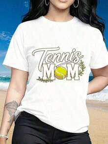 Conjunto para el Día de la Madre, Camiseta de Manga Corta para Mujer, Camiseta Casual de Cuello Redondo con Estampado para Mujer, Camiseta de Estilo Casual para Mujer, Diseño Gráfico "Mamá Tenista", Ropa de Playa, Regalo para Madres Entusiastas del Tenis, Adecuada para Fiestas de Navidad, Actividades Deportivas, Fiestas de Vacaciones, Deportes y Otros Regalos Festivos (220g). Topstops sueltos y cómodos para mujer - Blanco - Ver 1
