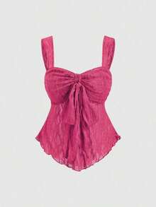 Top corto tipo tubo con lazo y estampado texturizado - Rosa Fucsia - Ver 7