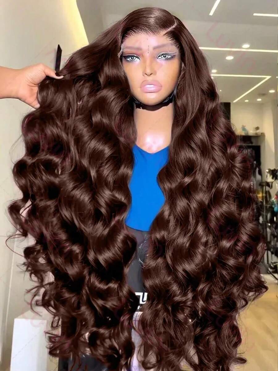 NARNI 30 Inch Chocolate Brown Lace Front Human Hair Wig 13x6 HD Body Wave Lace Front Wigs Human Hair Pre Plucked 250 Density 13x4 Colored 4# Lace Frontal Wigs Brazilian Virgin Dark Brown Wig Human Hair For Women Glueless Human Hair Wig With Baby Hair - S4 - 查看 1