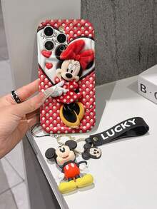 Disney Mickey Mouse Clubhouse Phone Case : 3D Fluffy Pattern Border Protector Phone Soft Phone Case With A Free Cute Mickey Bracelet Chain Lanyard, Mickey, Minnie, Goofy, Donald Duck, Daisy Duck, Pluto, For Apple 17 Promax 17 Pro 16 15 14 13 12 11 Pro Max XS Max X XR Soft Cover Summer Phone Case - 白色 - 查看 3