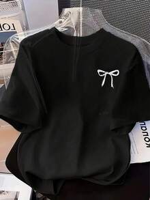 Camiseta de Mujer: Camiseta casual de manga corta con estampado de mariposas y cuello redondo, top versátil de moda de verano, diseño vintage, ajuste cómodo, camisa de manga corta para mujer. - Negro - Ver 7