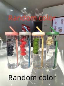1 pieza Vaso con pajita para té de frutas, vaso portátil de plástico a prueba de golpes y minimalista para bebidas de té de frutas y leche - Multicolor - Ver 11