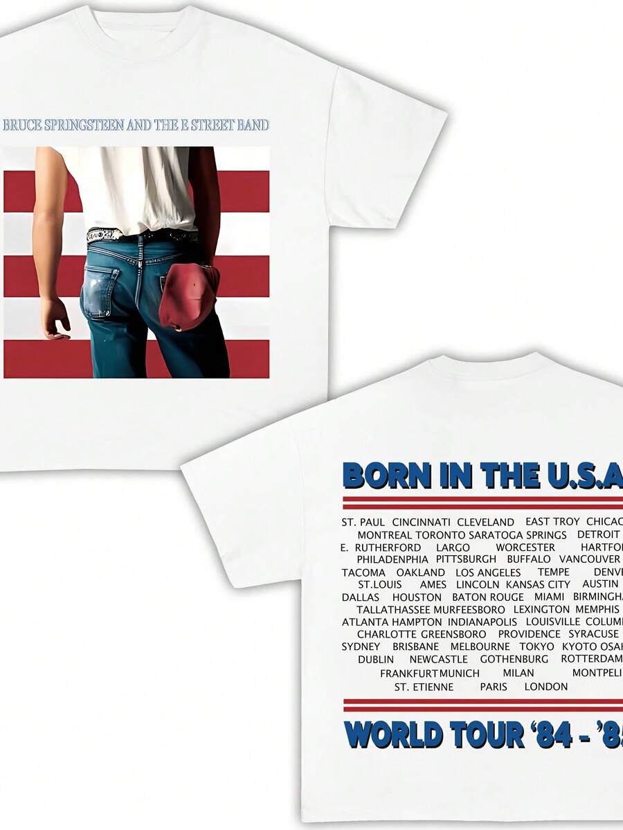 Bruce Springsteen Born In The Usa Tour Bruce Springsteen Bruce Springsteen Tshirt Bruce Springsteen Tour 85-86 - White - View 1