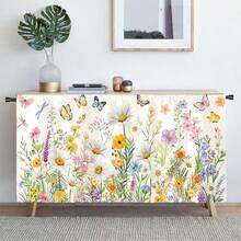 1pc Colorful Wild Flower & Butterfly Print Polyester Short Plush Tablecloth, Convenient Hanging Curtain For Kitchen Cabinet, Ideal Home Decor For Kitchen, Laundry, Storage Cabinets, Also Suitable For Window Curtains - Multicolor - View 11