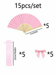 3/15/30pcs Set, Summer Series Wedding Gift Folding Fans, Ladies Folding Fans, Green Bowknot, Transparent Drawstring Bag, Wedding Party Decor. Suitable For Bridal Gifts, Party Favors, Bridesmaid Photo Props, Summer Fans, Events And Party Supplies, Multi-Piece Party Gift Bags. - Pink - View 10