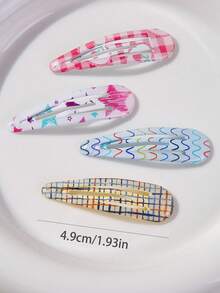 20pcs/Set Colorful Dopamine Heart & Water Drop Print Shiny Cute Princess Hair Clips, Bangs & Flyaway Hair Accessories, Suitable For Daily Use - Multicolor - View 4