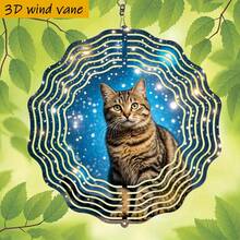 3D立体“星空下的猫咪”风铃,10英寸*10英寸,带旋转挂钩,360°旋转DIY创意风铃装饰,经典款式,无需电池即可旋转 - A - 查看 2