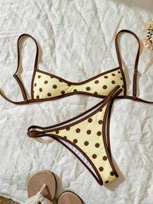 Conjunto de bikini con tirantes de espagueti de tela jacquard para mujer, primavera/verano - Multicolor - Ver 3