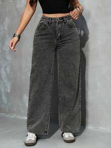 Jeans rectos y sueltos con bolsillos - Lavado ligero - Ver 3