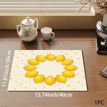 1pc Lemon Print Absorbent Mat/Drying Mat For Coffee Maker, Dishes - Polyester Absorbent Desktop Protective Mat With Rubber Anti-Slip Pad, For Kitchen Counter Decor, Home Bar And Dining Table - Multicolor - View 7