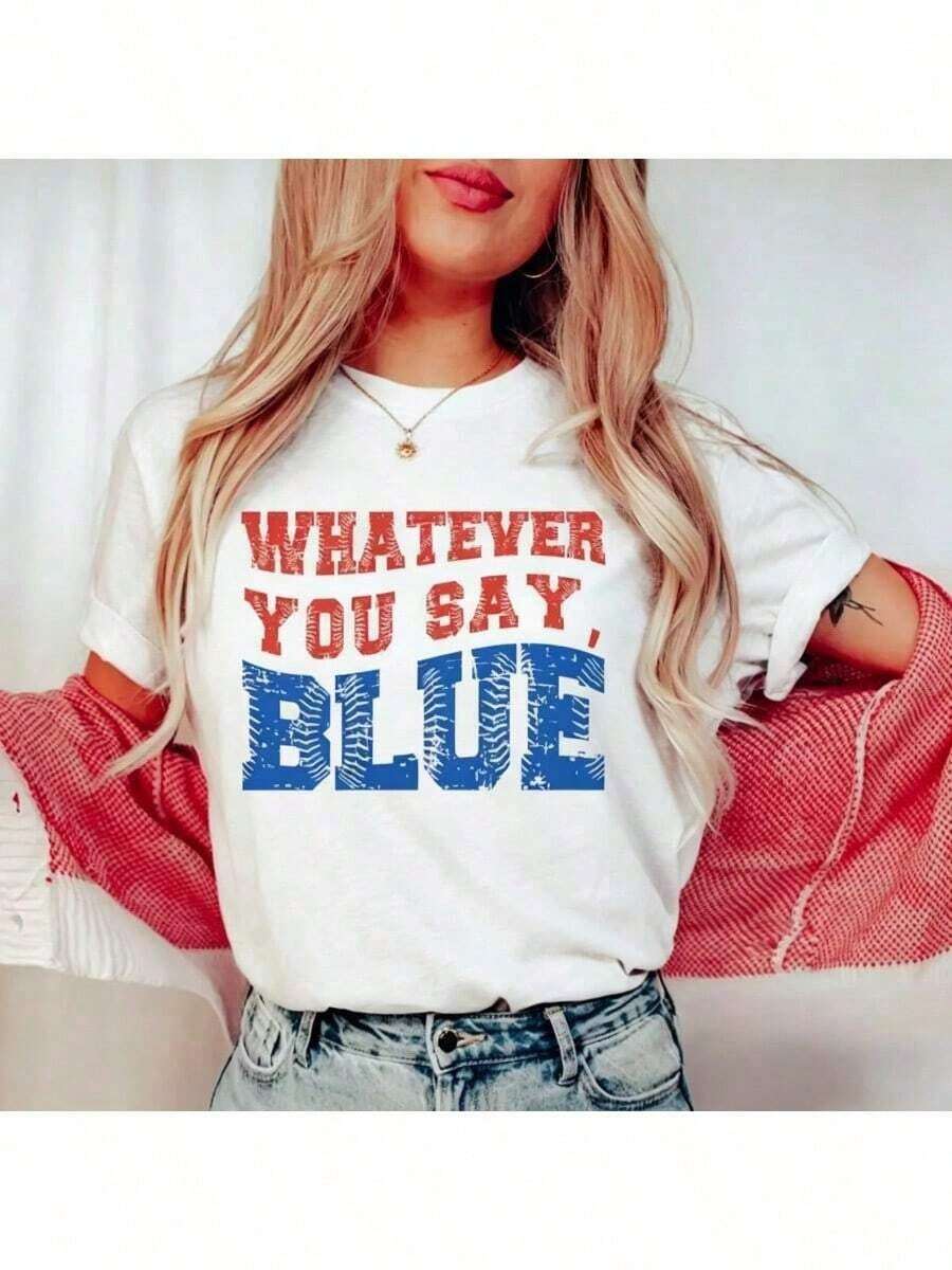 Camiseta de cuello redondo, divertida camiseta de béisbol con la frase "Whatever You Say", camiseta azul de árbitro, camiseta unisex, camiseta de torneo, regalo para el "Livin That Ballpark Mom", ropa de mujer, estilo nuevo de verano 2026, conjuntos de vacaciones para mujer, ropa de verano para mujer, atuendo para concierto, atuendo para concierto de estilo country para mujer. - Blanco - Ver 1