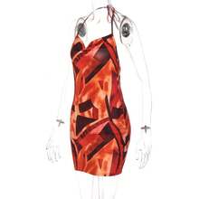 Spring And Summer Fashion Printed Slim-Fit Halter Neck Tie Dress Sexy Beach Dress - Orange - View 3