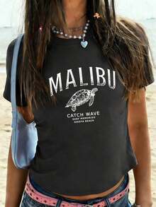 Camiseta deportiva casual para mujer, diseño de estampado de estrella y letra, color azul, numérico, nuevo verano, conjunto deportivo de ocio al aire libre, conjunto de vacaciones, vuelta al colegio, Día del Maestro - Gris - Ver 1