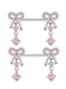 2 piezas de anillos para pezones con colgante de mariposa de cobre con circonita, joyería de perforación sexy de acero inoxidable apta para uso diario - Multicolor - Ver 6