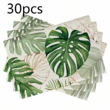18*11.81 Inch (45*30cm) Tropical Monstera Leaf Print Rectangular Placemats, Available In 1/2/4/6/8/30 Sets, Made Of 100% Polyester With Non-Slip And Heat-Resistant Properties, Machine Washable, Hand Washable And Dry Cleanable, Ideal For Daily Dining And Home Decor, Perfect For Tropical And Boho Style Enthusiasts - Multicolor - View 22