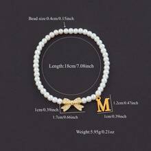 1pc New Stainless Steel Letter & Bow Beaded Chain Bracelet For Women - White - View 2