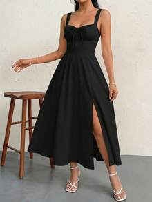 Women's Corset Dress Summer Casual Slit Spaghetti Strap Formal Midi Length Flowy Dress,Party New Year Warm Thermal Christmas Gift - màu đen - Xem 10