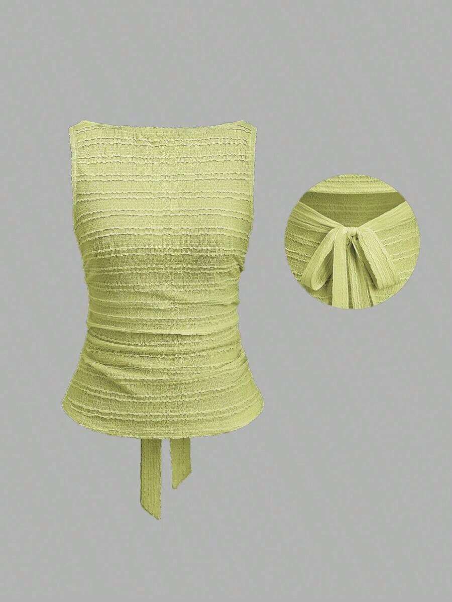 Camiseta sin espalda de unicolor casual para mujer en verano - Verde - Ver 1