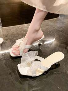 Giày sandal cao gót lưới thắt nơ thanh lịch dành cho nữ, phù hợp cho đám cưới, đi chơi với bạn bè, du lịch và các dịp khác, một lựa chọn giày dép không thể thiếu cho mùa xuân/hè. - Màu be - Xem 3