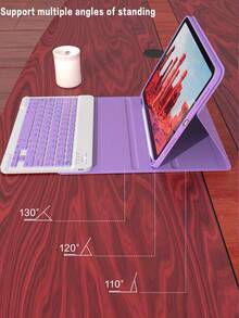 Funda con teclado inalámbrico compatible con iPad, cubierta protectora de cuero desmontable con ranura para lápiz, función de suspensión/activación automática, teclado inalámbrico Bluetooth de 150 mAh, funda de soporte delgada y ligera - Morado claro - Lila Púrpura - Ver 7
