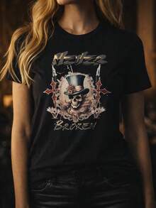 Broken Skull With Top Hat T1S1HirT1 Gothic Skull Illustration, Vintage Tattoo Style - 黑色 - 查看 1