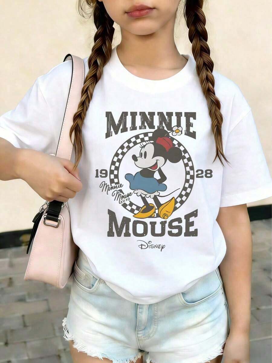 Disney Minnie Mouse Girls' & Boys' Graphic Tee, Soft Cotton Blend Short Sleeve T-Shirt With Retro Print, Casual Kids Top For Spring & Summer, Express Delivery - trắng - Xem 1