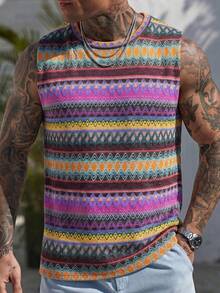 Men's Casual Contrast Color Round Neck Tank Top For Summer - Mauve Purple - View 1