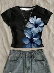 Camiseta corta de mujer de ajuste ceñido con estampado de lentejuelas y perlas de imitación, una prenda imprescindible para el verano, una camiseta de moda y con estilo, adecuada como regalo para hermanas, madres, Día de la Madre, una prenda casual - Negro 2 - Ver 6