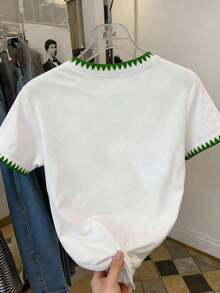Camiseta de mujer de manga corta con cuello redondo y rayas, casual de verano - Multicolor - Ver 2