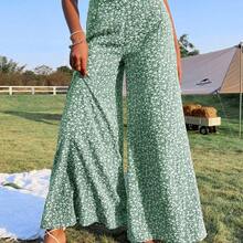 WYWH Ditsy Floral Print High Waist Wide Leg Pants - verde menta - Ver 6