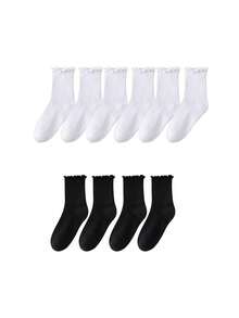 1/3/5 đôi tất nữ màu đen trắng, kiểu dáng thường ngày, thoải mái. - Nhiều màu - Xem 3